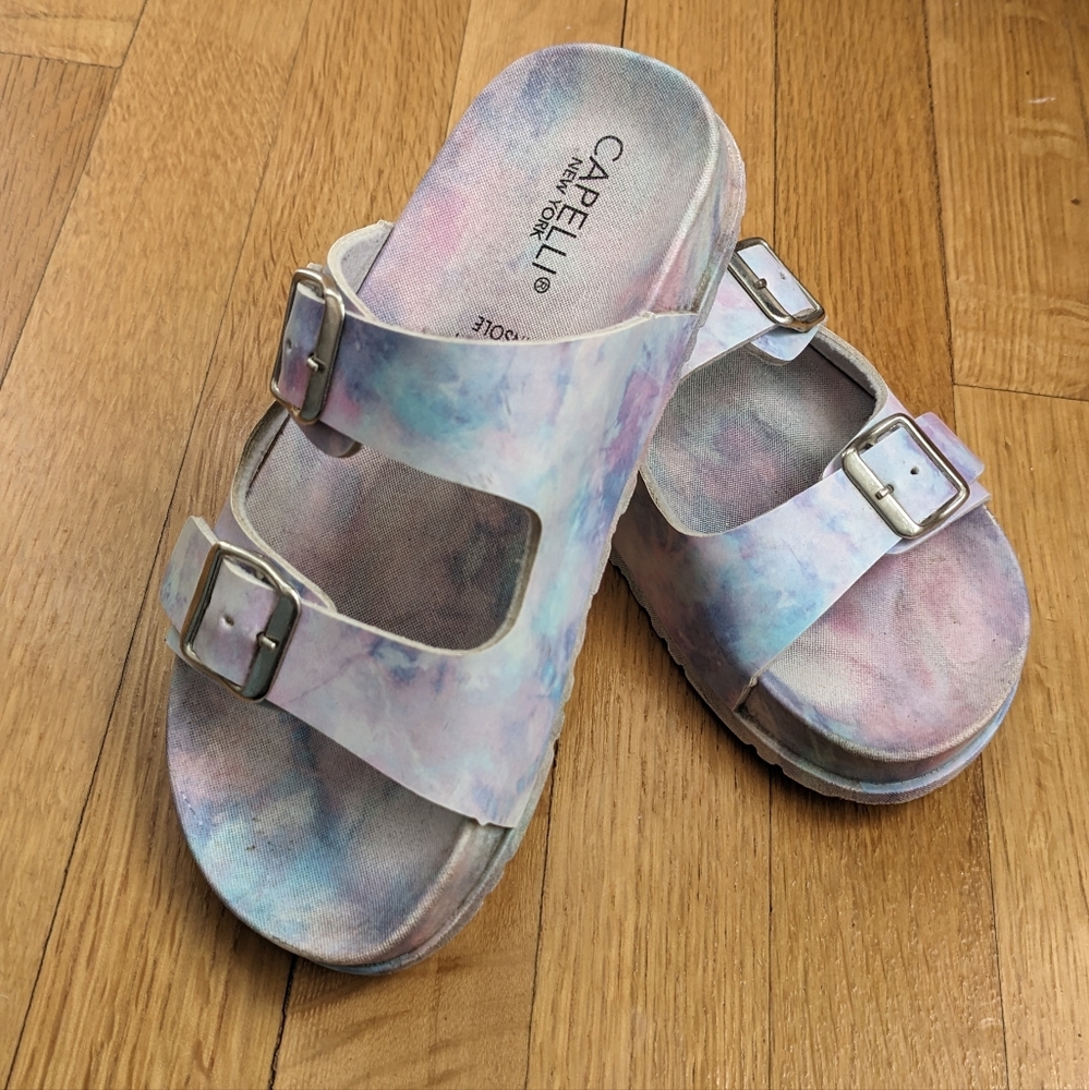 Capelli NY Girls Tie Dye Slip On Two Top Strap Sandals. Size 12/13